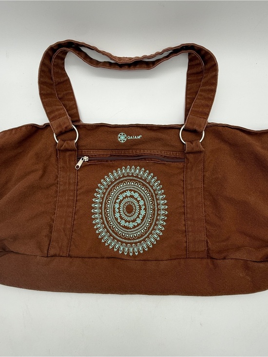 GAIAM Handbags - Gaiam Yoga Mat Bag Brown Canvas Embroidered Cotton Pilates Gym
